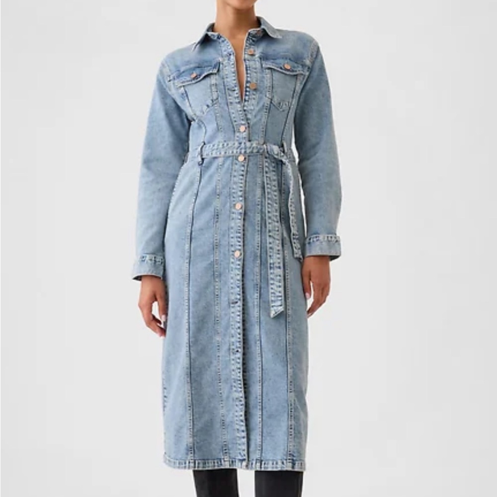 GAP Denim Long Sleeve Belted Dress